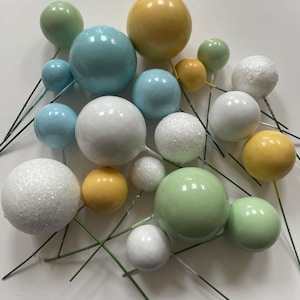 Taartboltoppers, geel blauw wit groen taartdecoraties 20 stuks