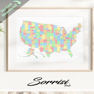 Mapa USA Block - Pastel, Premium SVG, Gotowy do druku, Plakat, Sztuka ścienna, Dekoracja, Sztuka, Pobieranie cyfrowe