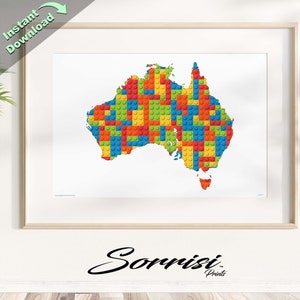 Mapa Block Australia - Żywa, Blokowa, Gotowa do plakatu, Natychmiastowe pobieranie cyfrowe, Sztuka ścienna, SVG, JPG, „Inspirowana wyobraźnią dziecka”
