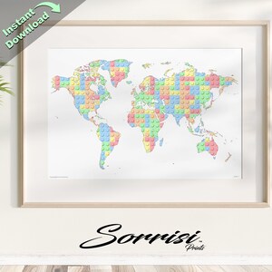 Block World Map Pastel Premium SVG, gotowy do druku, plakat, sztuka ścienna, dekoracja, sztuka, pobieranie cyfrowe