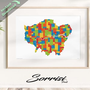Blok Londyn Wielka Brytania - Żywy, Mapa, Gotowy do plakatu, Natychmiastowe pobranie cyfrowe, Sztuka ścienna, SVG, JPG, „Inspirowane wyobraźnią dziecka”