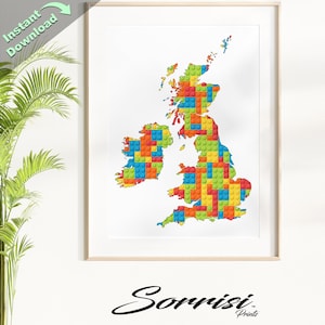 Block United Kingdom Map - Vivid, Poster Ready, Sofort Digital Download, Wandkunst, SVG, JPG, Unikat "Inspiriert von der Fantasie eines Kindes"