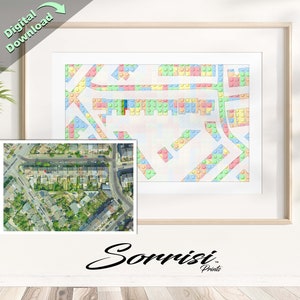 Spersonalizowana mapa bloków – pastelowa, miasto, miasteczko, gotowa do plakatu, natychmiastowe pobranie cyfrowe, sztuka ścienna, SVG, JPG, „Inspirowana wyobraźnią dziecka”