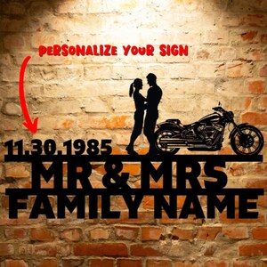 Personalized Harley Davidson Sign Wall Art Wedding Date Sign Biker Couple Anniversary Gift Wedding Gift For Biker Set 09