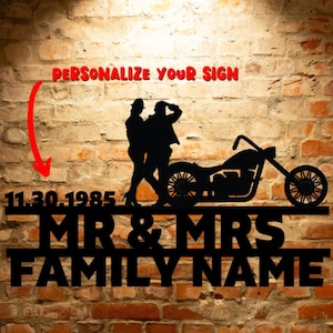Personalized Harley Davidson Sign Custom Name For Biker Couple Motorcycle Home Wall Art Décor Family Name Sign Set 06