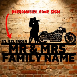 Personalized Harley Davidson Sign Wall Art Wedding Date Sign Biker Couple Anniversary Gift Wedding Gift for Biker Set 20