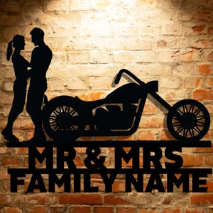 Customized Harley Davidson Sign Steel Wall Sign Décor Family Name Couple Biker Gift Mr&Mrs Harley Davidson Couple Set 5
