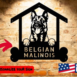 Custom Belgian Malinois Dog Sign, Personalized Welcome Sign for Belgian Malinois Lovers, Customized Dog Name Wall Art