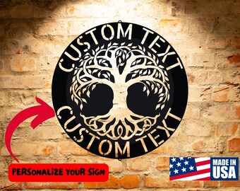 Letrero metálico personalizado del Árbol de la Vida: Decoración de pared personalizada con el nombre de la familia.