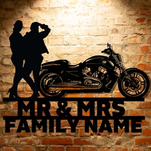 Family Name Harley Davidson Sign Married Husband Wife Wall Art Décor Personalized Mr&Mrs Harley Davidson Couple Set 4