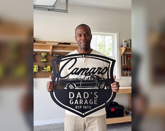 Muscle Car Gifts, Gift Ideas for 70s Coupe Lovers, Personalized 1972 Garage Sign in Laser Cut Steel for Camaro Z28 Owners