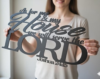 Letrero metálico de Josué 24:15 / Decoración cristiana para el hogar