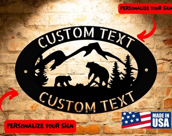Personalized Family Bear Steel Sign: Mountain Monogram Wall Art