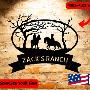 Personalized Riding Horse Steel Sign: Cowboy & Cowgirl Monogram Wall Art