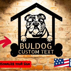 Personalized Bulldog Dog Name Sign, Customized Pet Steel Monogram Wall Art Home Decor, Animal Lovers Gift Bulldog Sign