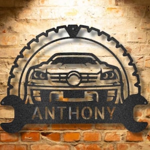 PERSONALIZE CAR SIGN Monogram Steel Sign Mechanic Gift Custom Old Ford Car Shop Garage Repair Monogram Wall Art Dad Gift