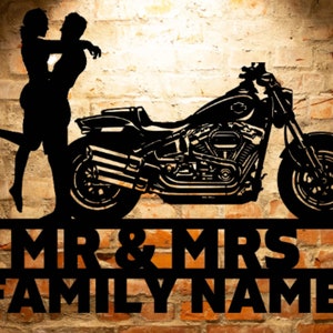 Harley Davidson Sign Anniversary Gift for Couple Biker Husband Wife Motorcycle Wall Art Personalized Gift Mr&Mrs Set 22