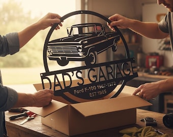 1967-1972 Personalized Dad's Garage Steel Sign Ford F-100 Truck Wall Art