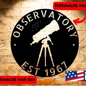 OBSERVATORY SIGN Monogram Wall Art Custom Telescope Observatory Monogram Steel Sign Home Wall Decor Personalized Gift