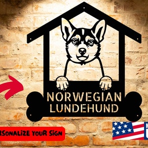Personalized Norwegian Lundehund Dog Name Sign, Custom Pet Steel Monogram Wall Art Decor, Handcrafted Dog Lover Gift
