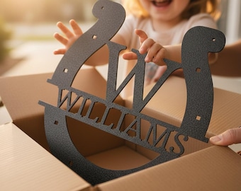 Custom Horseshoe Monogram Steel Sign: Personalized Wall Art