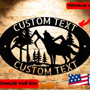 Howling Wolf Metal Sign – Personalized Name Wall Art for Rustic Cabin, Lodge & Home Decor