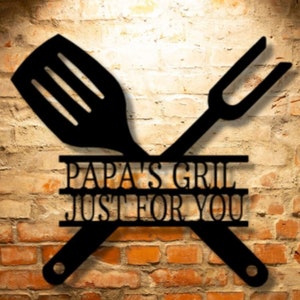 GRILLING UTENSILS SIGN Monogram Wall Art Custom Grill And Utensils Monogram Steel Sign Kitchen Wall Decor Gift for Dad