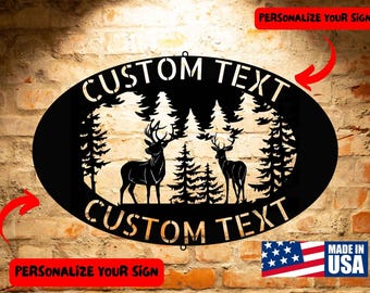 Personalized Deer Family Name Sign: Steel Monogram Wall Art