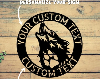 Letrero de acero con monograma de lobo personalizado: decoración del hogar personalizada