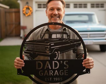 Personalized Dad's Garage Steel Sign: Ford 1967-1972 F-100, Established Date