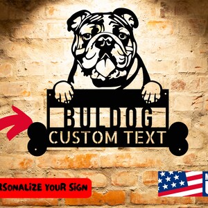 Customized Bulldog Name Sign, Personalized Dog Wall Art Home Decor, Animal Steel Monogram Wall Art Decor, Pet Name Sign