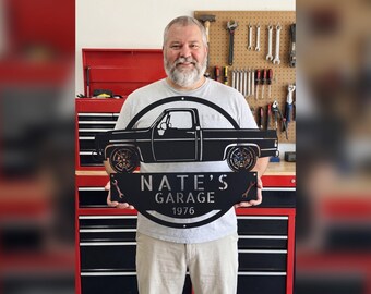 Personalized Fathers Day Sign, Gift from Son, Gifts for Dad, 1980 C10 Silhouette Truck Wall Art in Laser Cut Steel