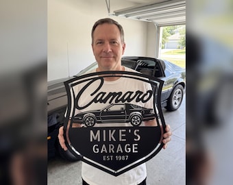 Gift for Him, Grandpa Garage Sign, Mens Retirement Present, Personalized 80s Coupe Wall Art for 1987 Camaro Owners