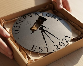 Personalized Observatory Steel Sign: Astronomy Gift, Monogram Wall Decor