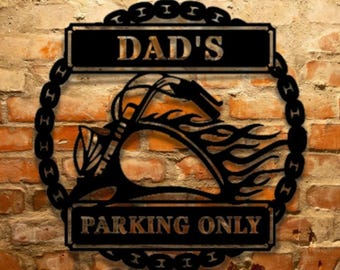 Letrero personalizado para estacionamiento de motocicletas: Arte de pared de acero con monograma, regalo para motociclistas