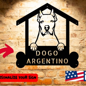 Personalized Dogo Argentino Dog Name Sign, Custom Dog Breed Steel Monogram Wall Art Decor, Gift for Dogo Argentino Lover