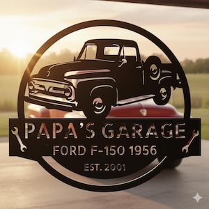Personalized 1953-1956 Ford F-100 Metal Garage Sign: Custom Monogram Wall Art