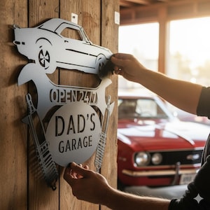 Personalized Garage Sign 1967 Camaro Monogram, Steel Car Wall Art image 1