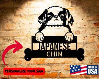 Custom Japanese Chin Dog Name Sign, Personalized Dog Breed Steel Monogram Wall Art, Unique Gift for Japanese Chin Lovers