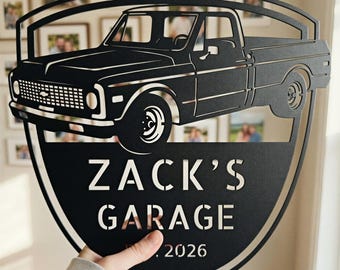 Personalized 1971 C10 Garage Sign for Dad, Laser Cut Classic Truck Metal Wall Art with Custom Name