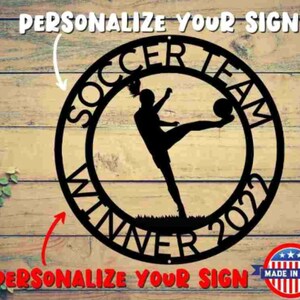 Soccer Name Sign Monogram Steel Sign Personalized Soccer Name Wall Art Decor Monogram Sports Room Decor Coach Gift Idea