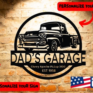 CUSTOMIZED CAR SIGN Monogram Steel Sign Personalize Car Chevy Apache Pickup 3100 Est 1958 Monogram Wall Art Home Decor
