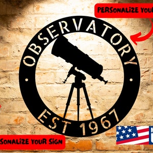 PERSONALIZE TELESCOPE SIGN Monogram Steel Sign Custom Observatory Name Monogram Wall Art Observatory Gift Home Decor