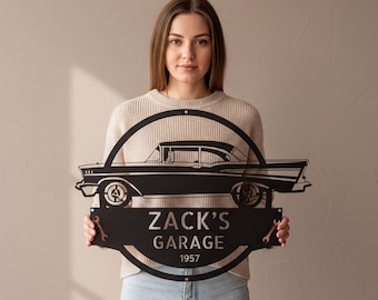1957 Bel Air Garage Sign – Personalized Metal Classic Car Wall Art for Dad’s Workshop