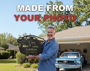 Personalized Garage Sign from Your Vehicle Photo, Metal Name and Est Year Badge for Man Cave, Christmas Gift for Dad
