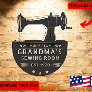 SEWING MACHINE SIGN, Monogram Wall Art Home Decor, Personalized Sewing Room Machine Steel Sign, Custom Gift for Grandma