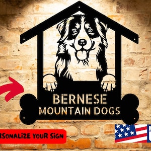 Personalized Bernese Mountain Dog Sign, Custom Animal Welcome Sign for Bernese Mountain Pet Lovers, Dog Name Wall Art