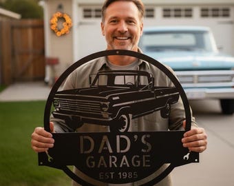 Personalized Dad's Garage Steel Sign: Ford 1967-1972 F-100, Established Date