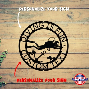 Custom Scuba Diving Sign Personalized Scuba Diving Monogram Sign Beach Diver Birthday Gift Steel Wall Art Home Décor