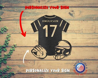 Letrero metálico personalizado con artículos de béisbol: decoración de pared para la sala de deportes.